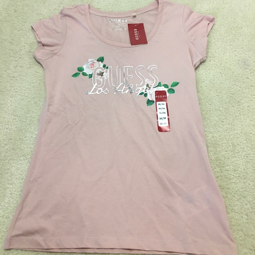 Women’s pink Guess Crew tee